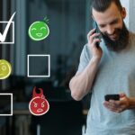 Ankieta biznesowa na temat recenzji mobilnej zadowolony użytkownik telefonu