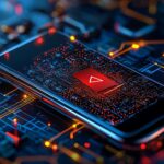 Wiadomość phishingowa na smartfonie z czerwonym banerem ostrzegawczym