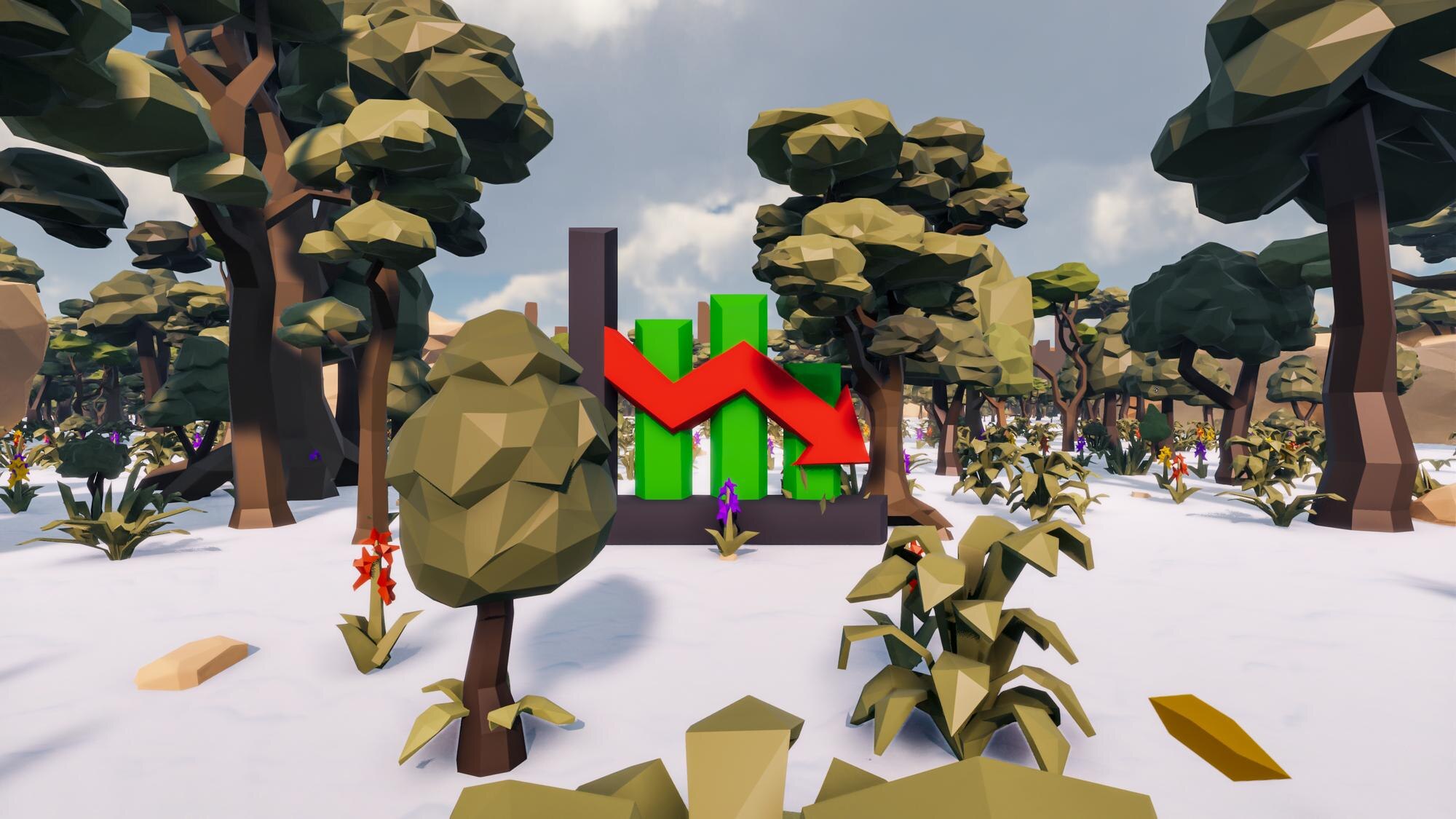 3D Render niskie tło wielokąta z naturalną scenerią krajobrazu i wykresem rozpadu