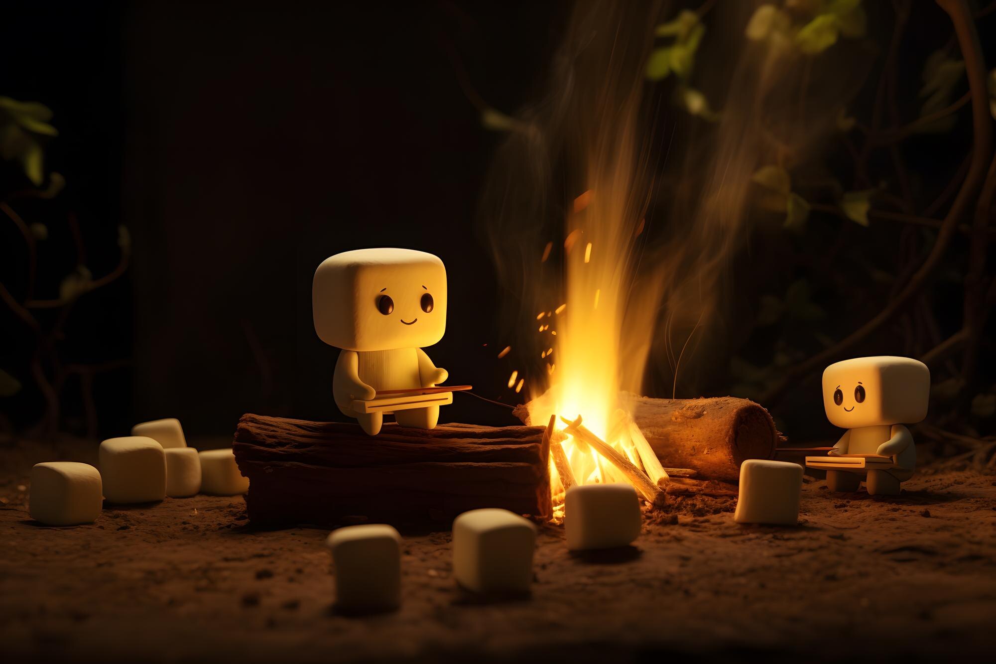 ognisko z pianką marshmallow Ilustracja Narodowego Dnia Opiekania Pianek Piankowych